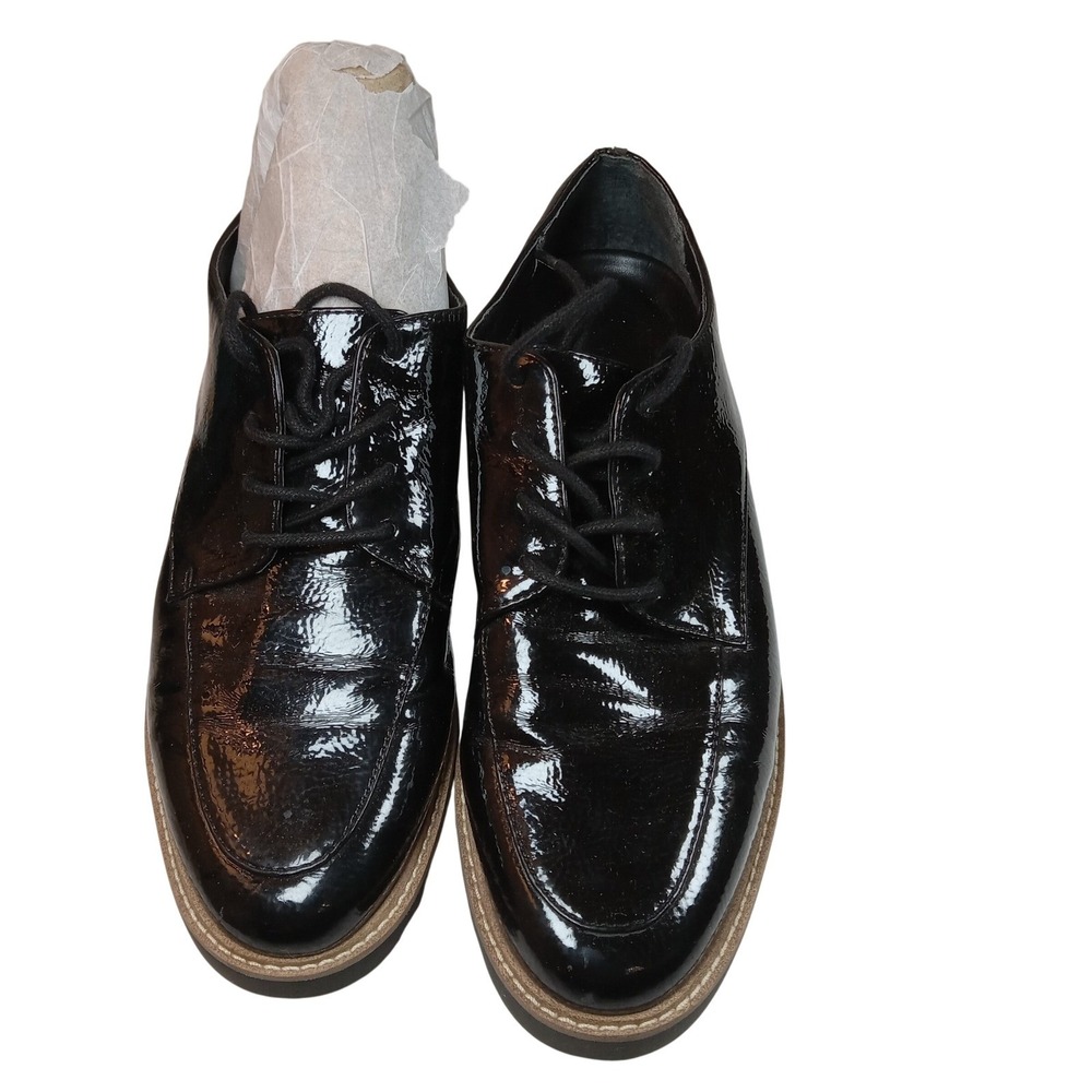 Franco Sarto Womens Charles Black Patent Lug Sole Oxford Shoes 6.5M Platform